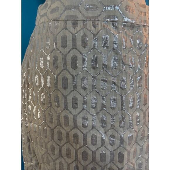 NWT Banana Republic Skirt Straight Ivory w/Silver Metallic Lined Cotton Blend 6 - Picture 4 of 6